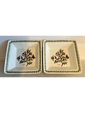 Set of 2 Portmeirion Botanic Garden 7.5” Square 2" Deep Pasta / Salad Bowls NEW